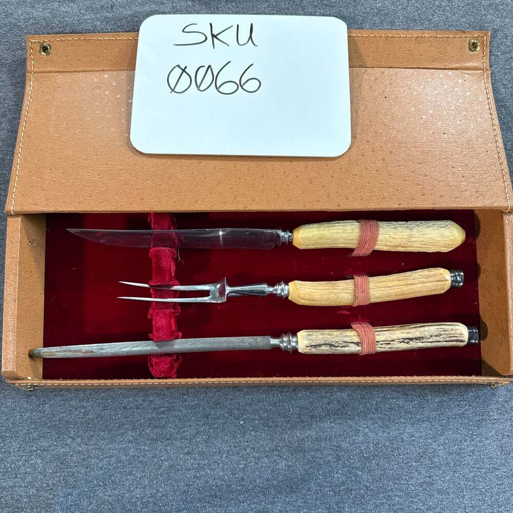 Vintage Sheffield 3 Piece Carving Set Cutlery Set Stainless Blue Case Fork Sharp